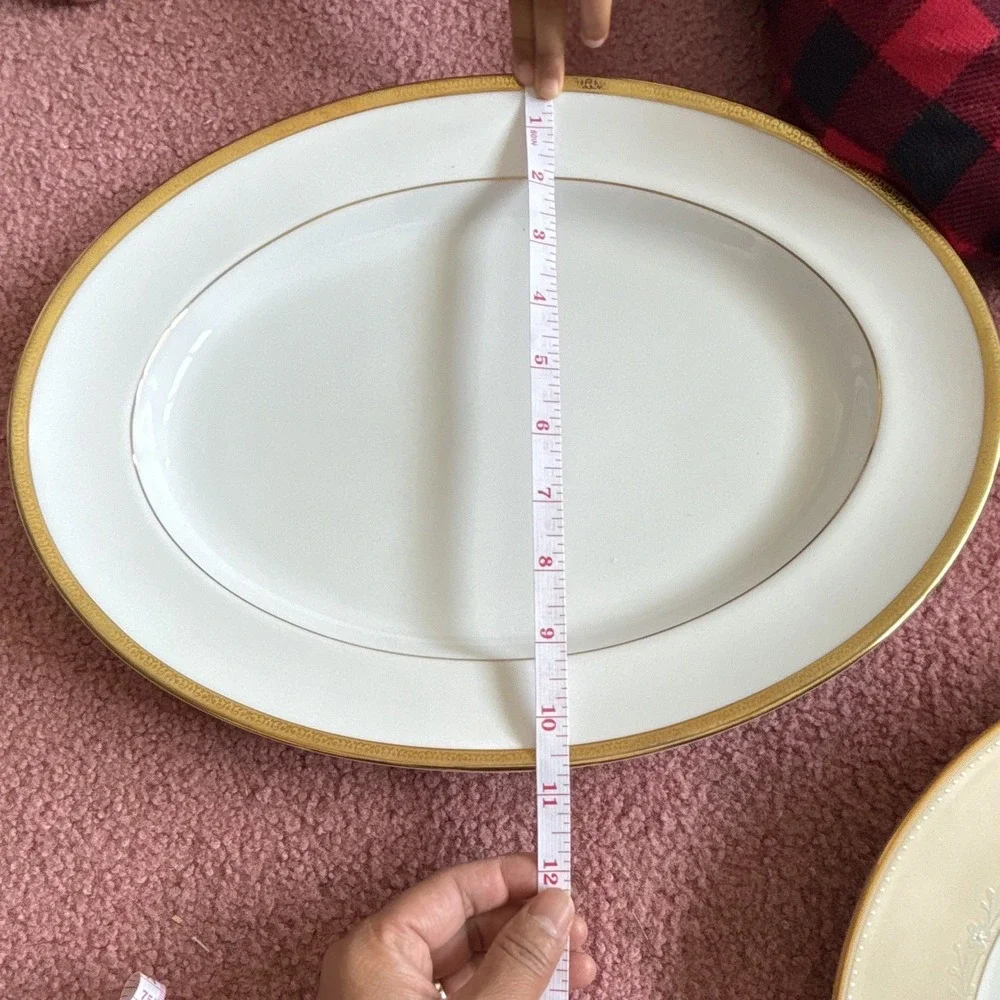 Charter Club Grand Buffet Gold Ceramic Oval Platter White/Gold Rim